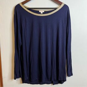 Gap Navy Blue Gold Trim Long Sleeve Shirt Holiday Hannukah XL GUC